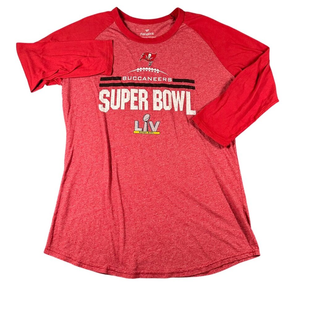 Tampa Bay Buccaneers Fanatics Mens L Red Super Bowl LV Bound Goal Line Raglan